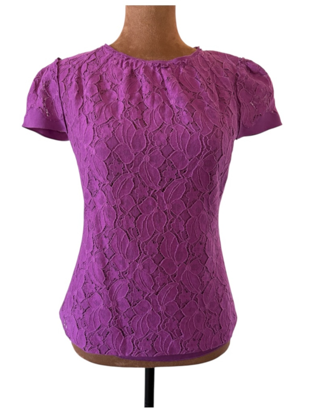 Elie Tahari Magenta Floral Lace Cap Sleeve Blouse XS
